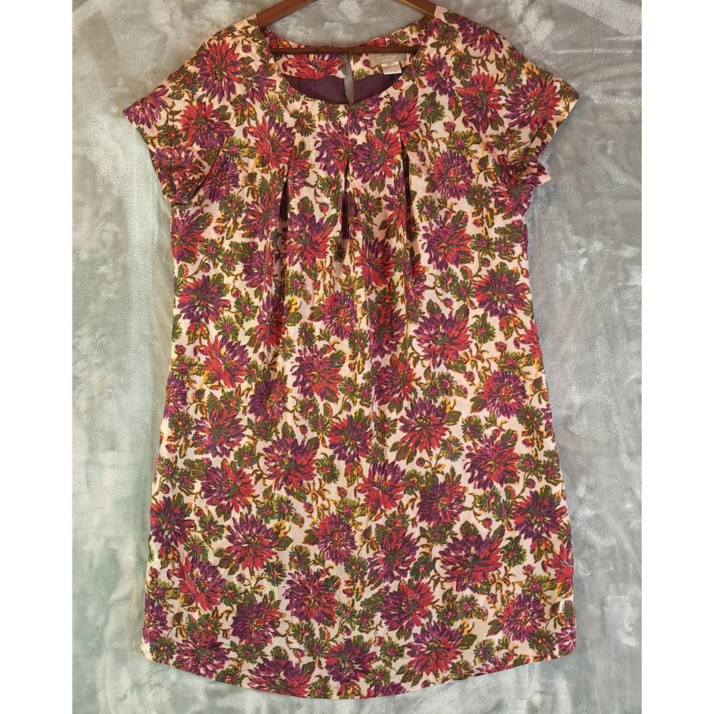 The Territory Ahead Floral Silk Tunic Dress Womens 16 Short Sleeve Shift Pleated